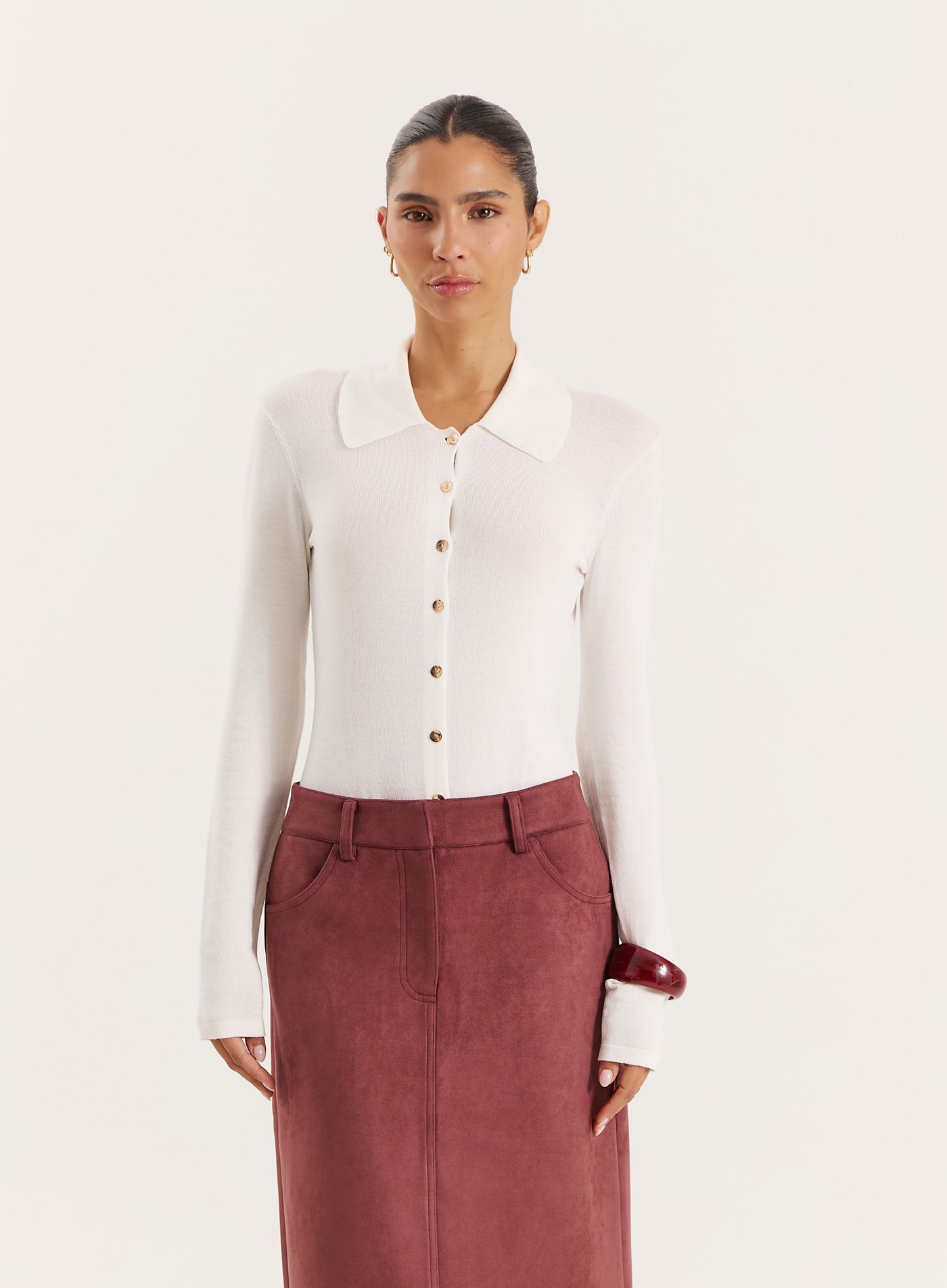 Off White Lightweight Knitted Button Down Top